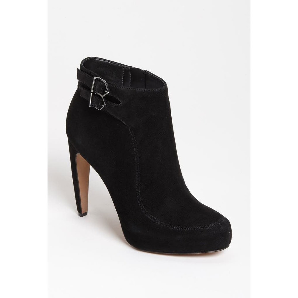 Sam Edelman Kit Booties Black Suede Stiletto Heel Ankle Boots Size 7.5‎ Side Zip